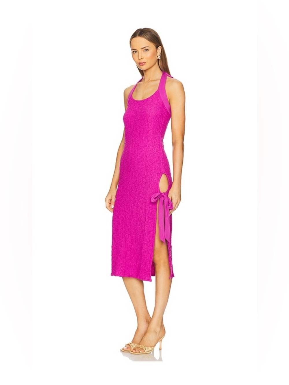 Free People Cotton Blend Hot Pink Fuchsia Midi Sea Foam Halter Dress Sz. M